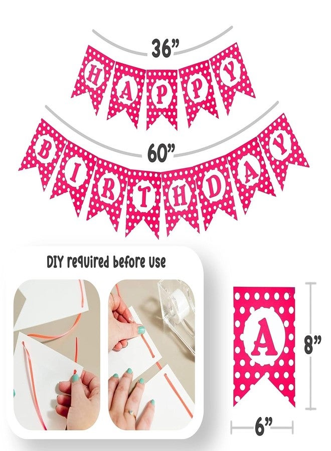 HK Balloons HK Balloon Birthday Decoration Banner For Women's Girl's Pink Happy Birthday Polka Dot Banner For Bunting Flag Decoration Item - Image 2